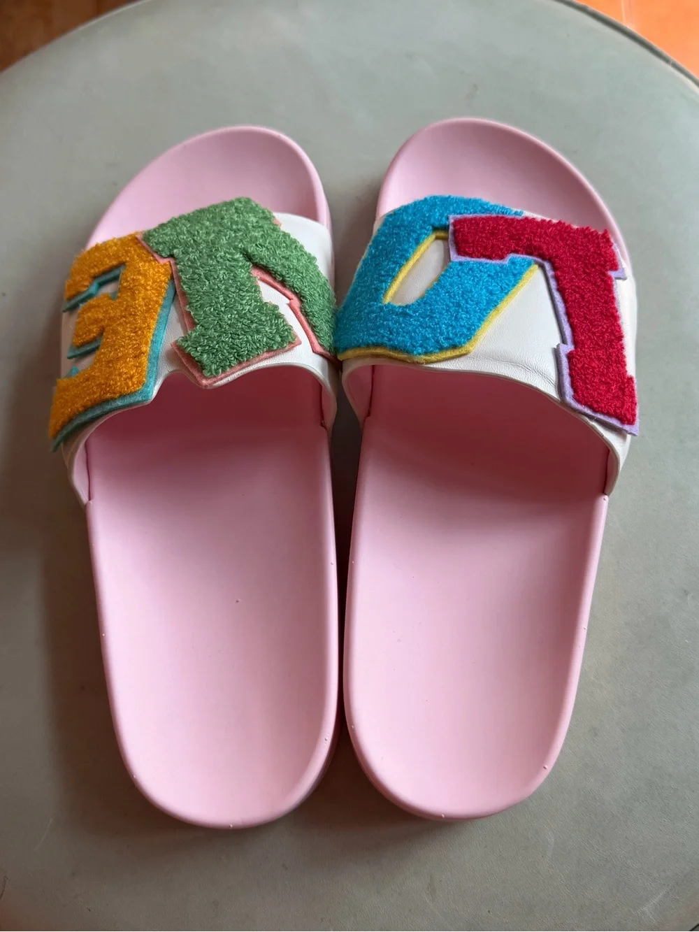 NEW Tory Burch LOVE Logo Pink Slide Sandals